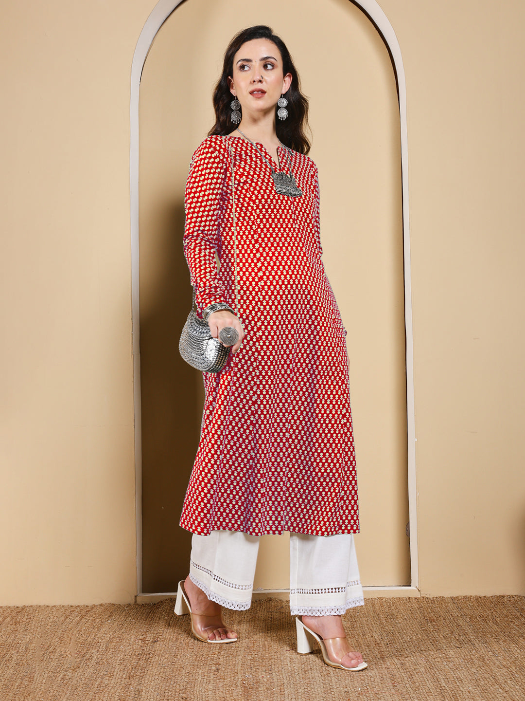 FIORRA Women’s Red Floral Printed Anarkali Kurta