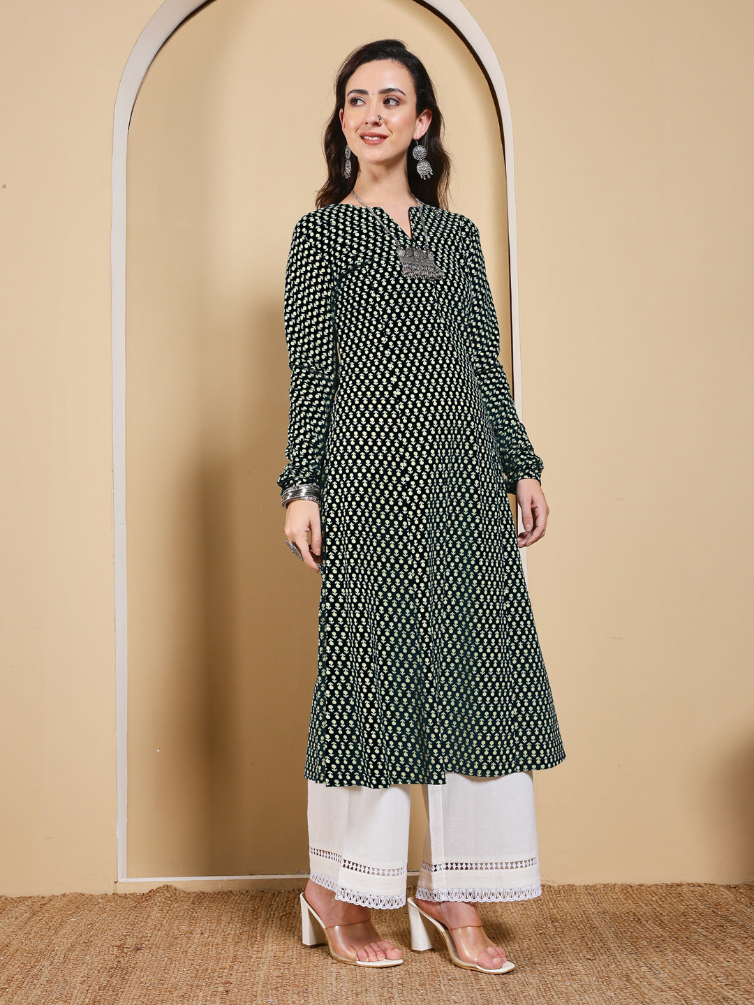 FIORRA Women’s Black Floral Printed Anarkali Kurta