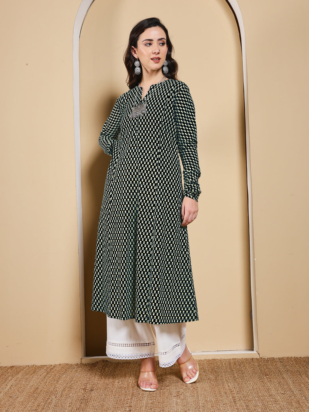 FIORRA Women’s Black Floral Printed Anarkali Kurta