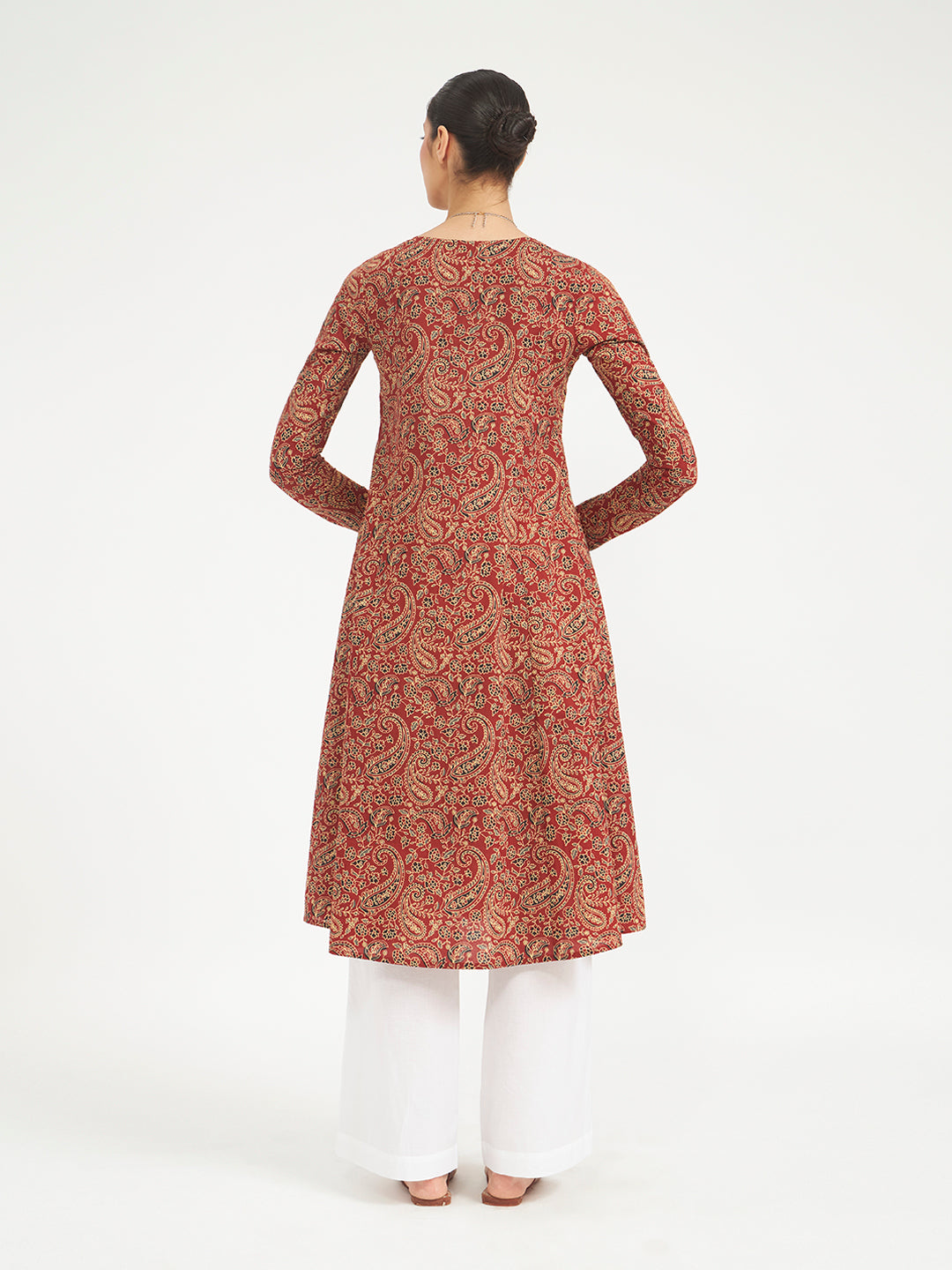 FIORRA Women's Maroon Paisley Printed Pure Cotton Anarkali Kurta