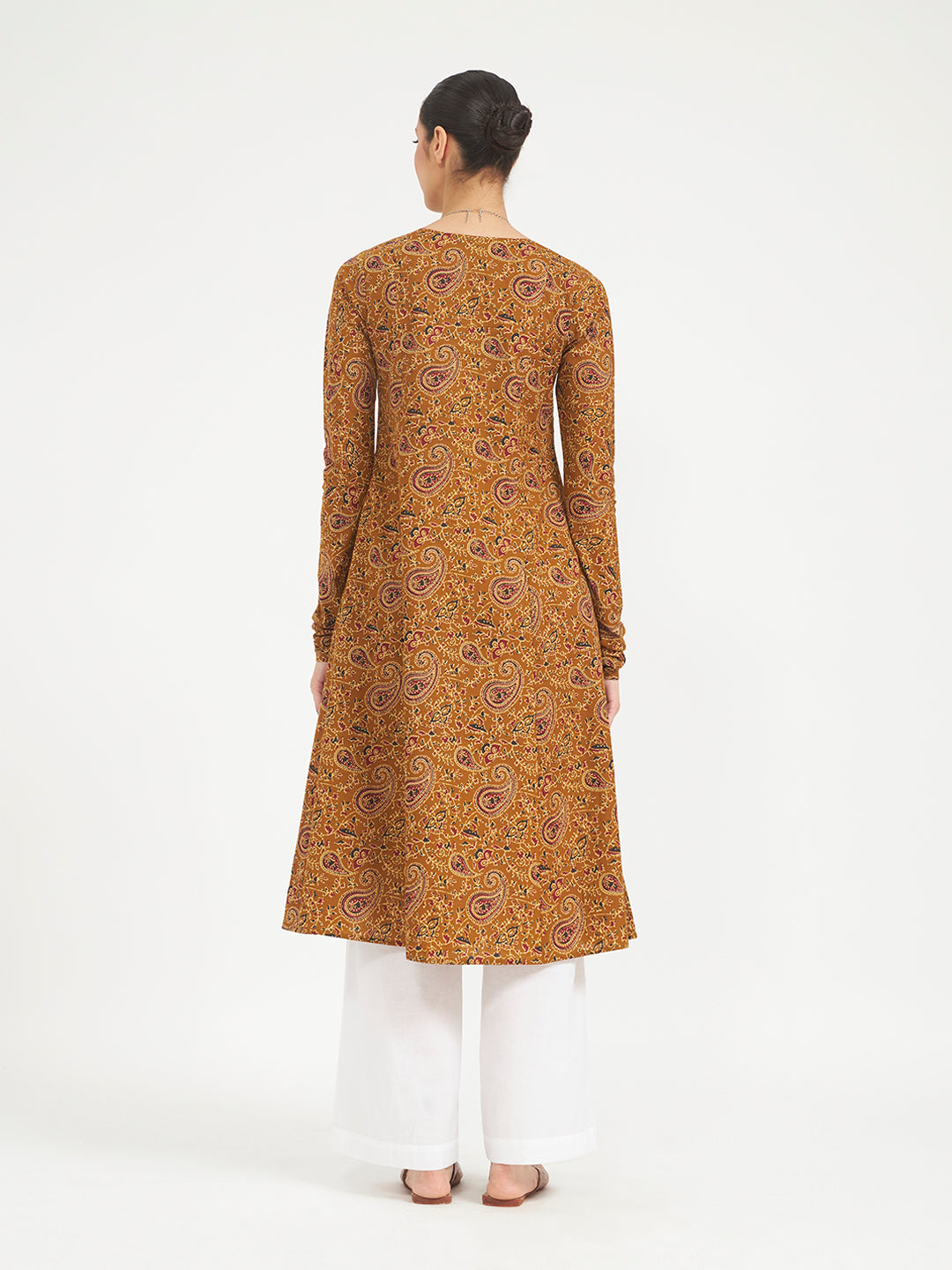 FIORRA Women's Mustard Paisley Printed Pure Cotton Anarkali Kurta