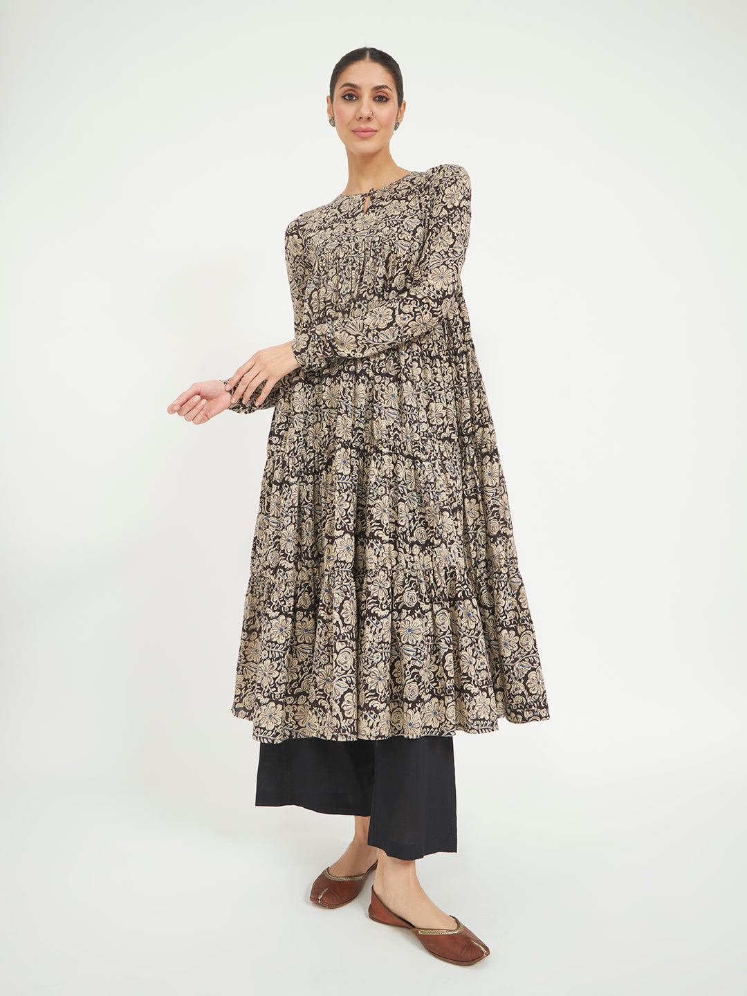 FIORRA Women’s Black Paisley Printed Pure Cotton Anarkali Kurta