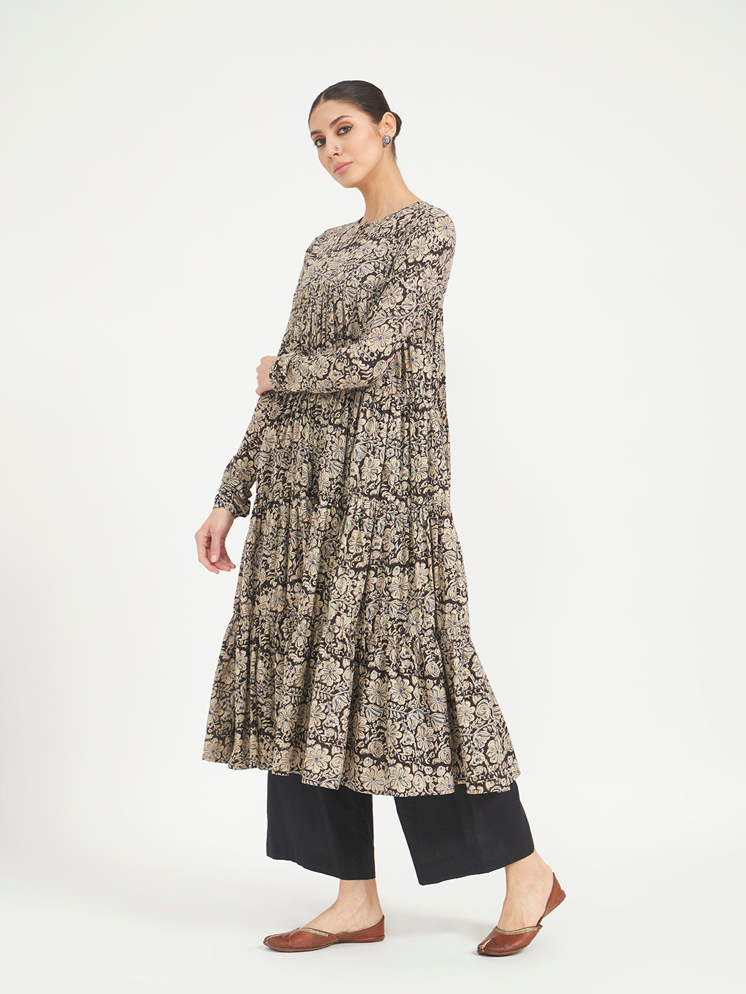 FIORRA Women’s Black Paisley Printed Pure Cotton Anarkali Kurta