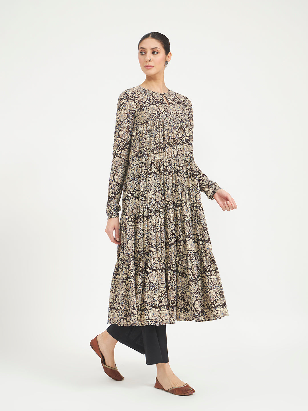 FIORRA Women’s Black Paisley Printed Pure Cotton Anarkali Kurta