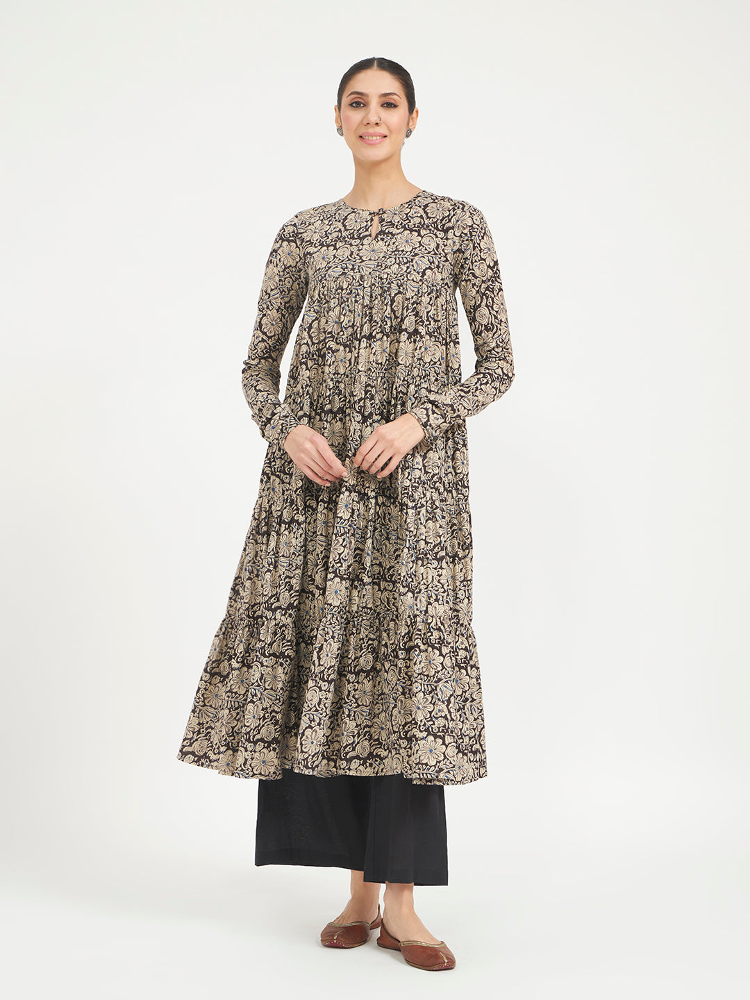 FIORRA Women’s Black Paisley Printed Pure Cotton Anarkali Kurta