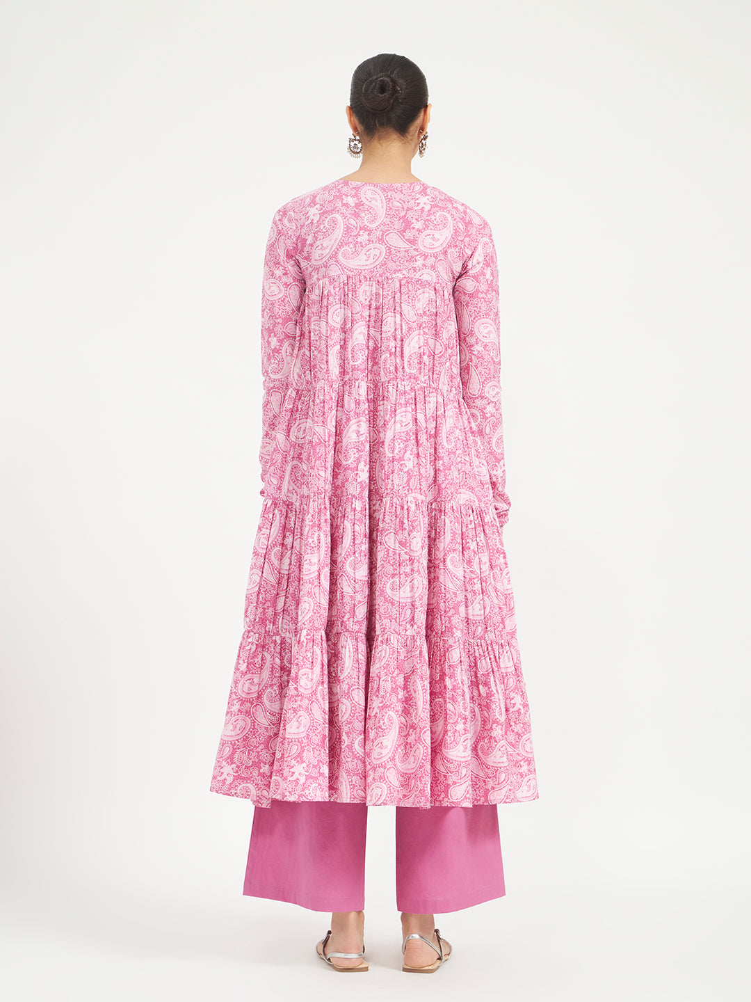 FIORRA Women’s Pink Paisley Printed Pure Cotton Anarkali Kurta