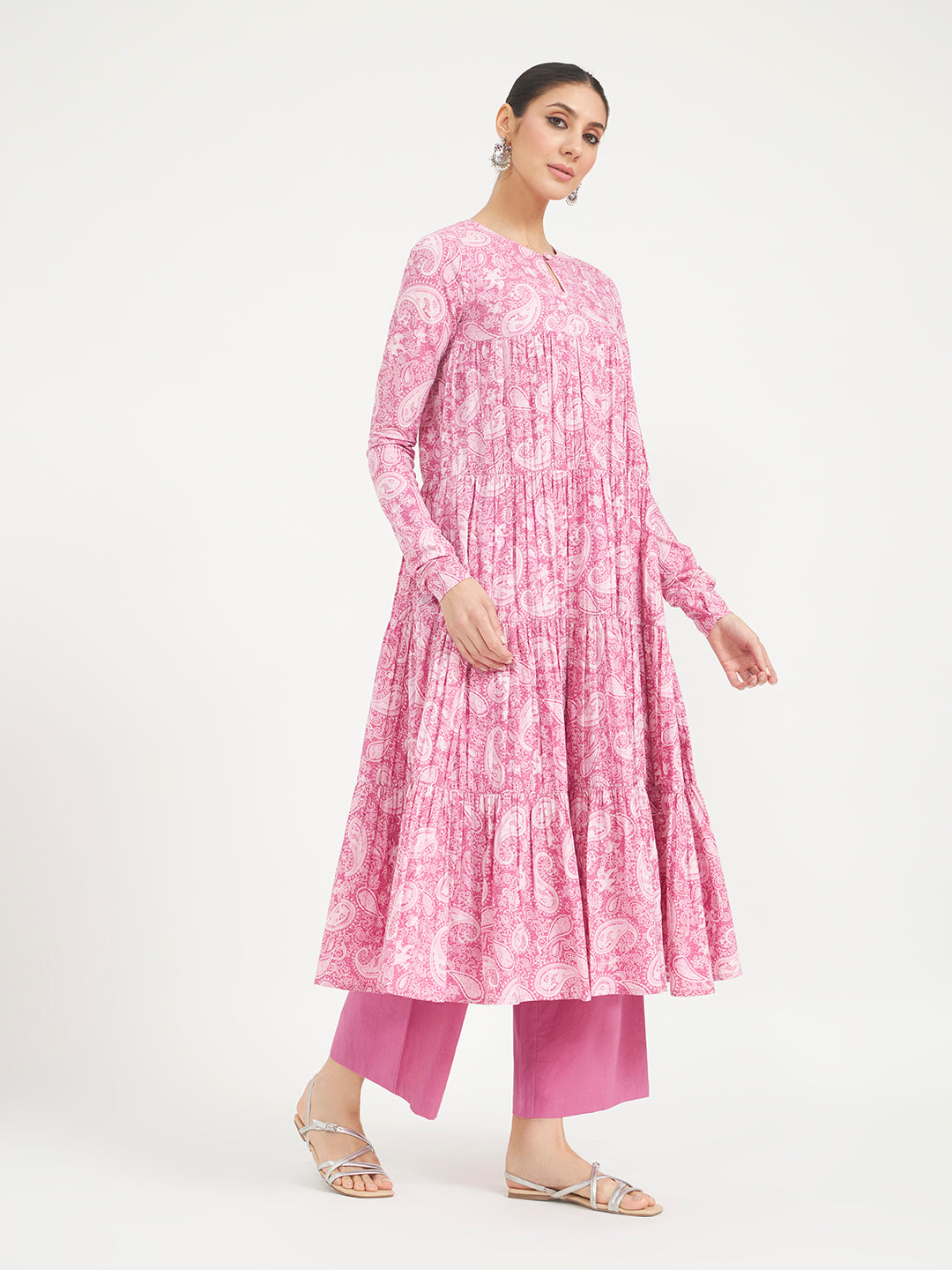 FIORRA Women’s Pink Paisley Printed Pure Cotton Anarkali Kurta
