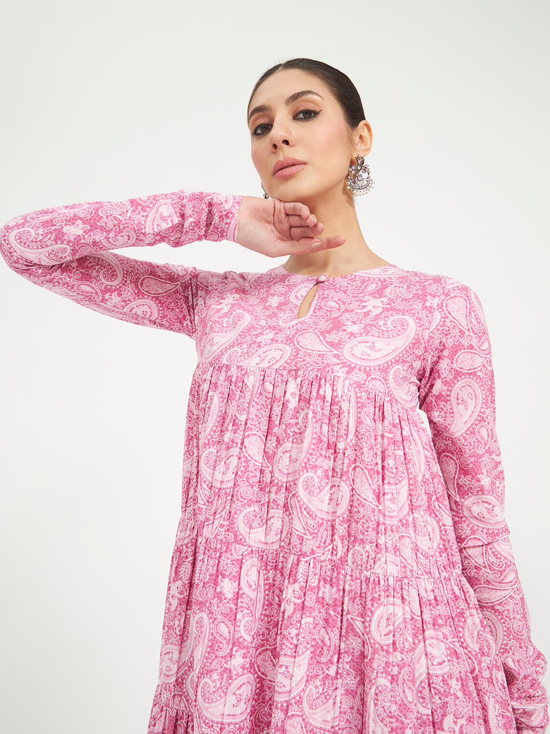 FIORRA Women’s Pink Paisley Printed Pure Cotton Anarkali Kurta