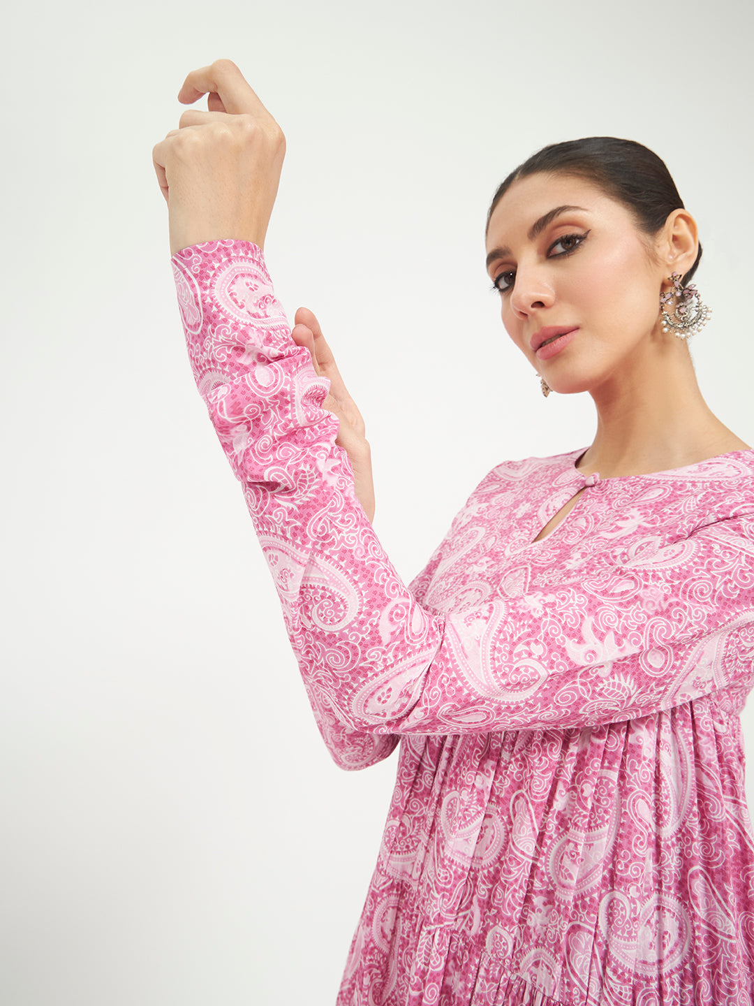 FIORRA Women’s Pink Paisley Printed Pure Cotton Anarkali Kurta