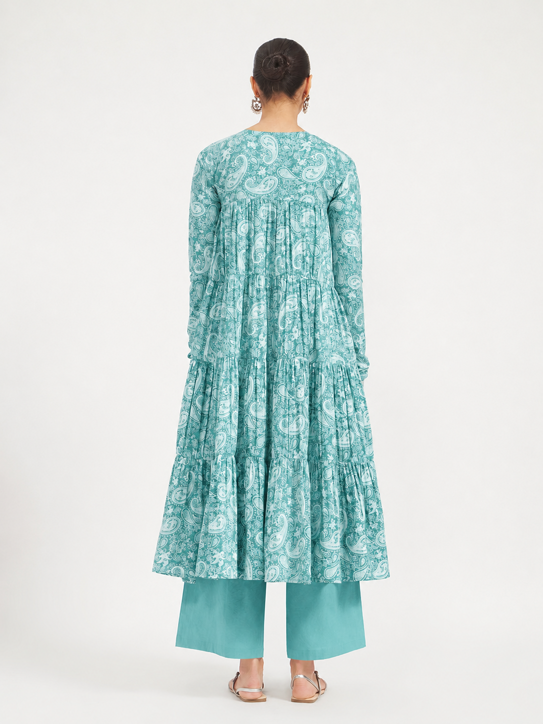 FIORRA Women’s Firozi Paisley Printed Pure Cotton Anarkali Kurta