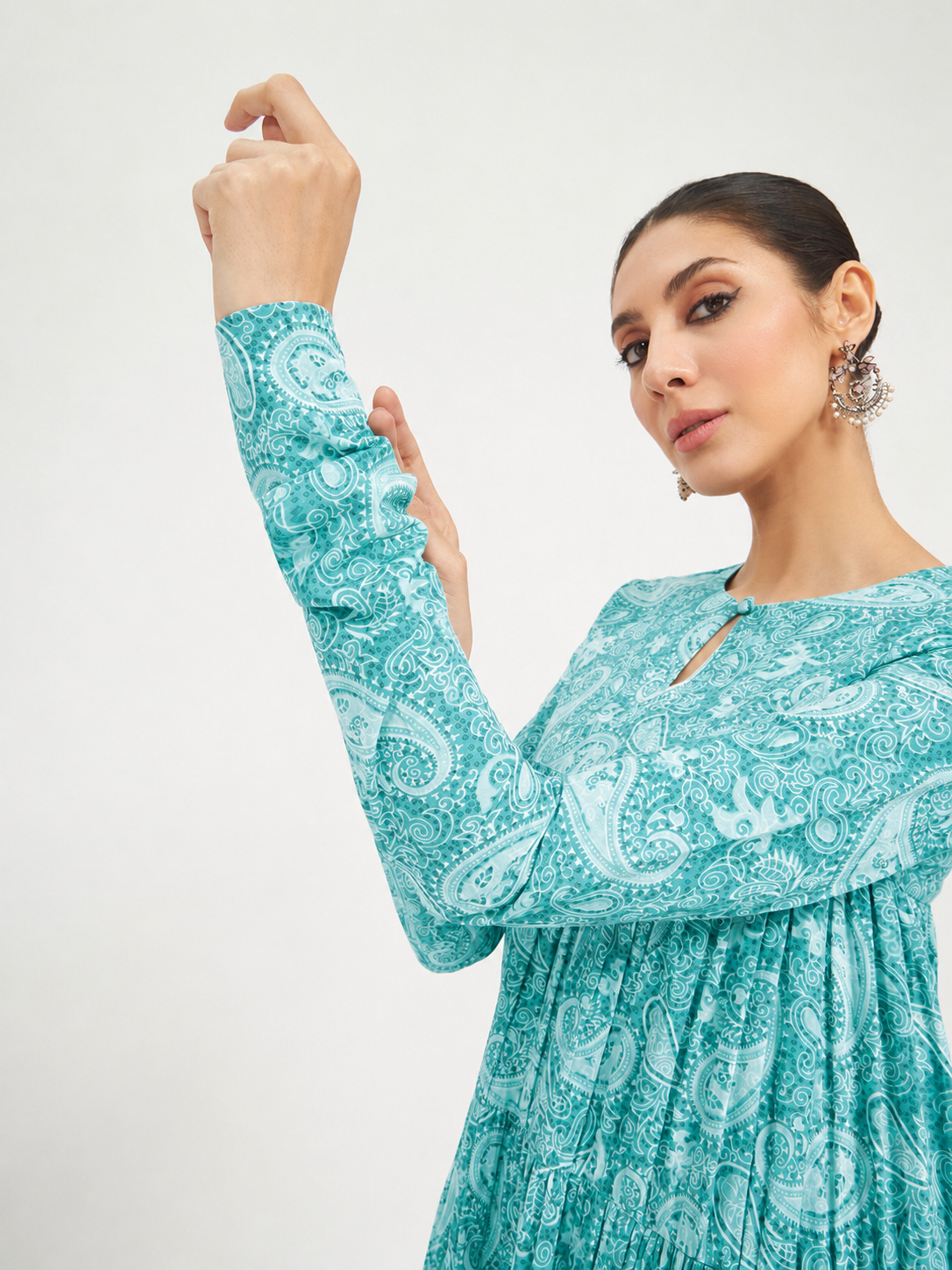 FIORRA Women’s Firozi Paisley Printed Pure Cotton Anarkali Kurta