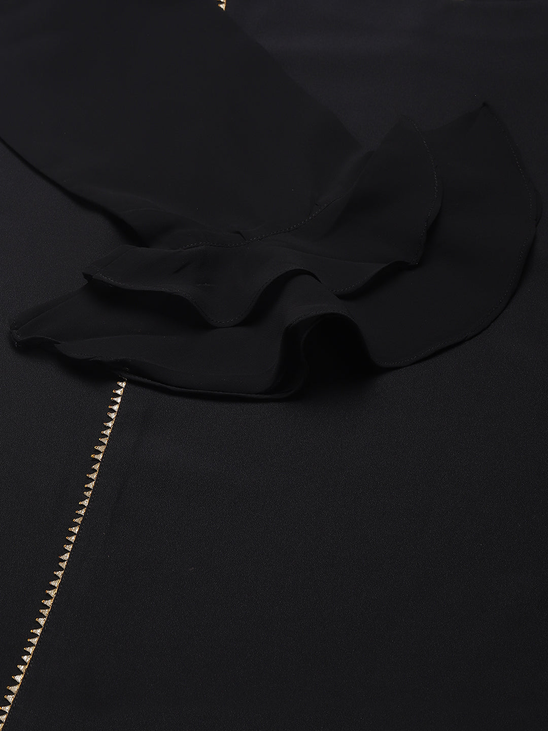 FIORRA Women's Black Poly Crepe A-Line Kurta with Pant and Dupatta