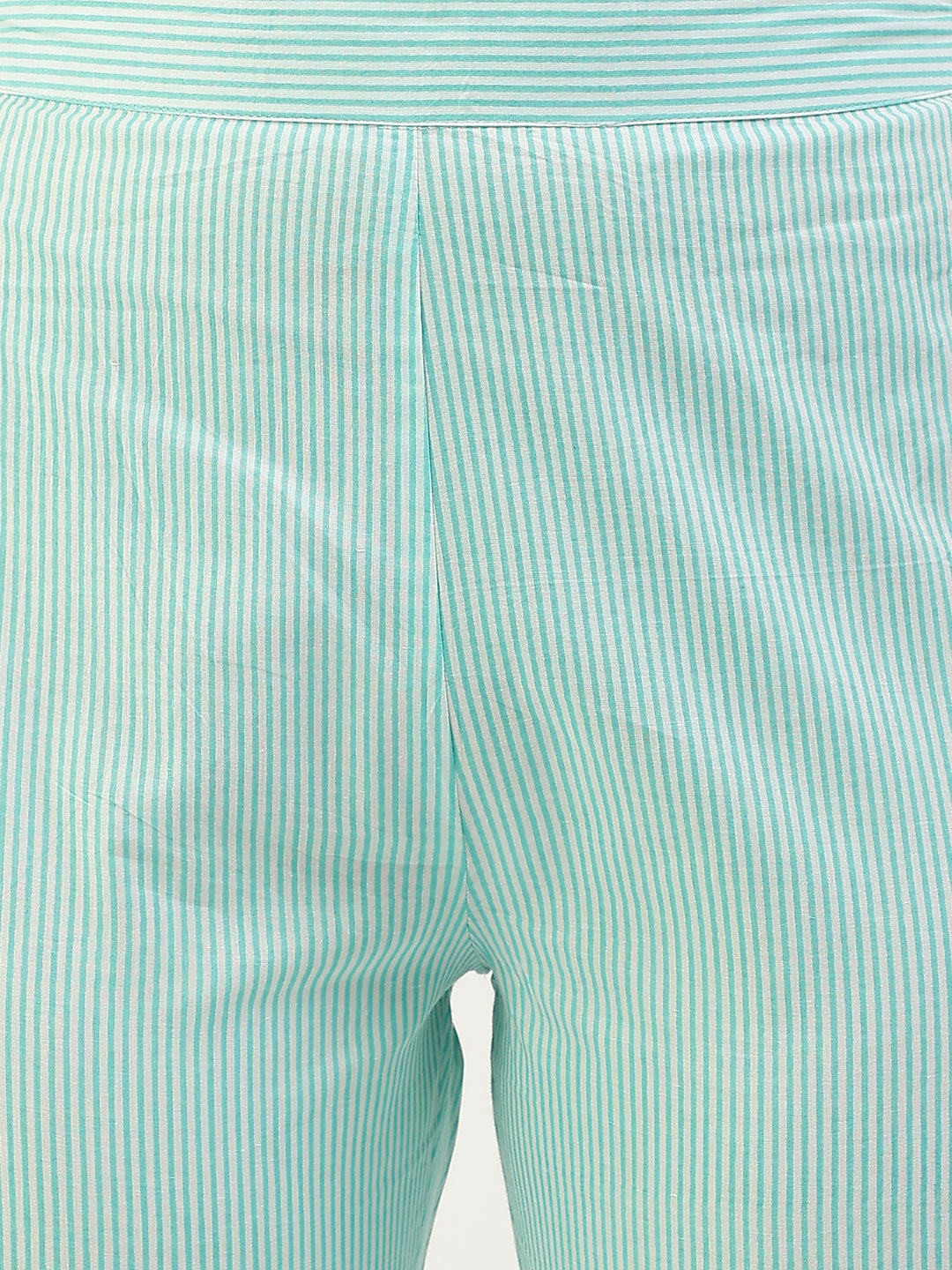 FIORRA Women's Turquoise A-Line Cotton Kurta with Pant