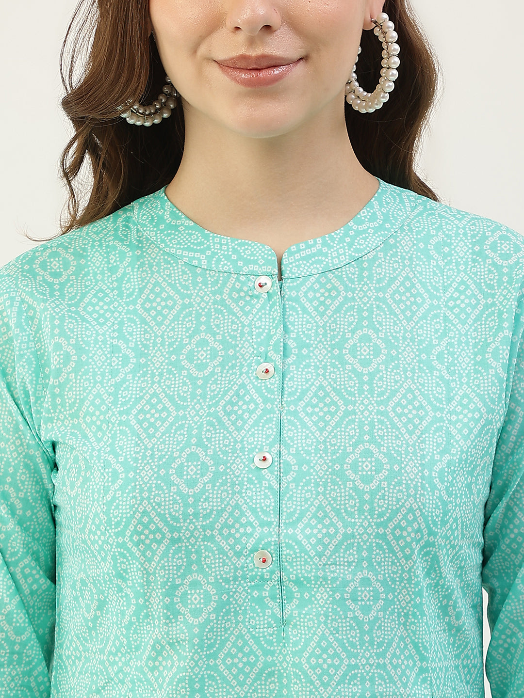 FIORRA Women's Turquoise A-Line Cotton Kurta with Pant