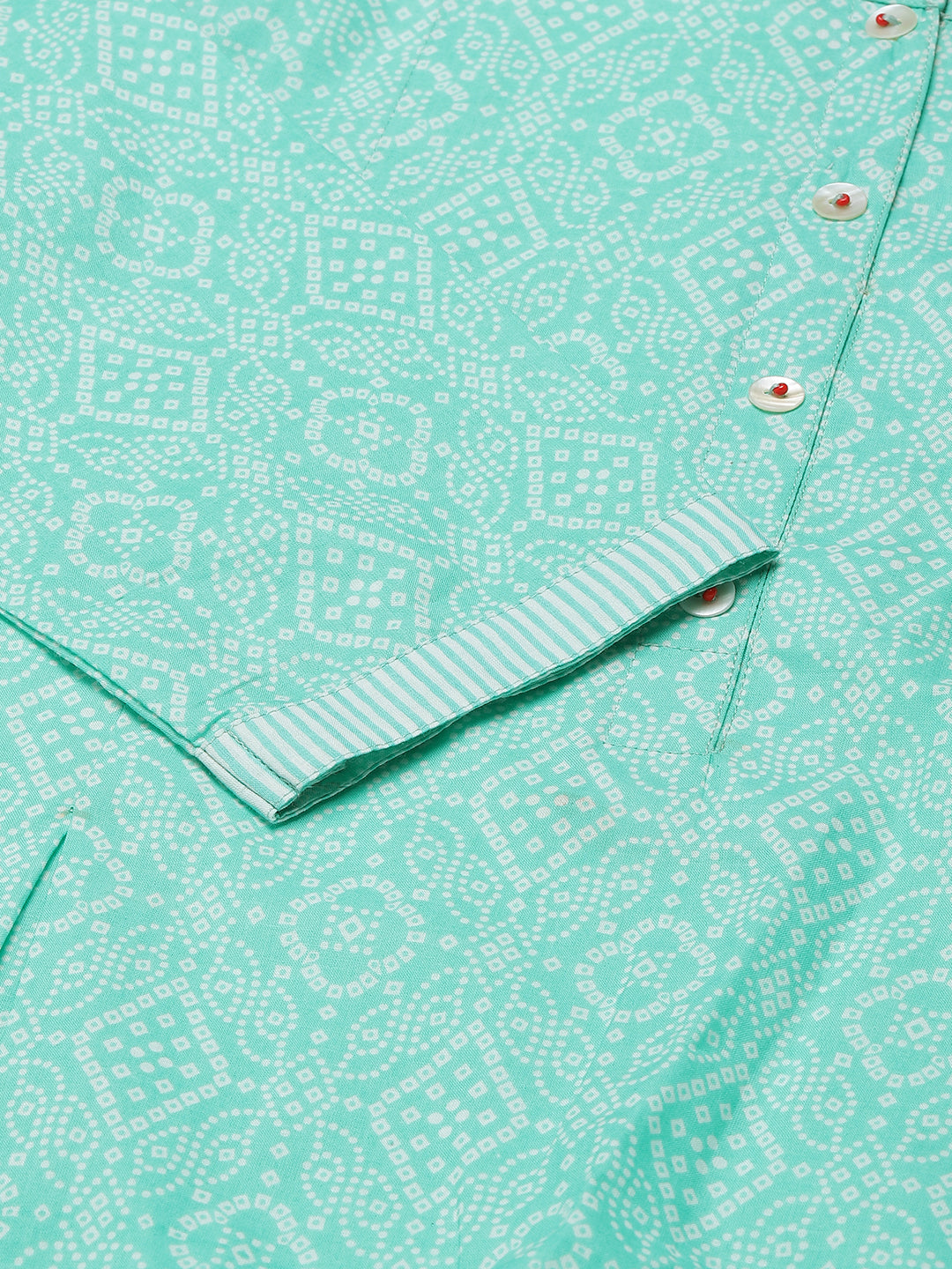 FIORRA Women's Turquoise A-Line Cotton Kurta with Pant