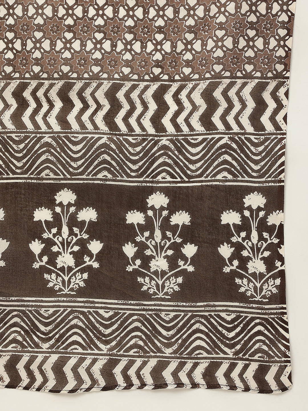 FIORRA Women's Brown Straight Cotton Kurta With Palazzo And Dupatta