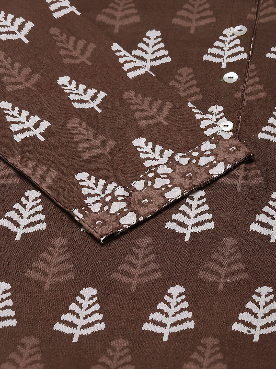 FIORRA Women's Brown Straight Cotton Kurta With Palazzo And Dupatta