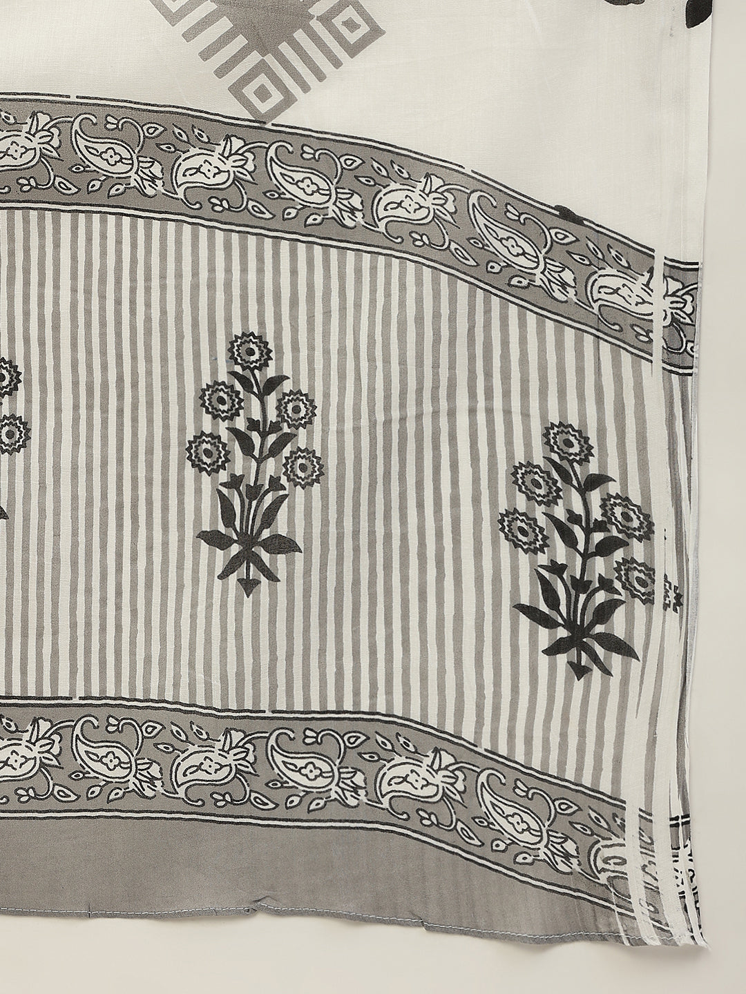 FIORRA Women's White Pure Cotton Kurta With Pant And Dupatta