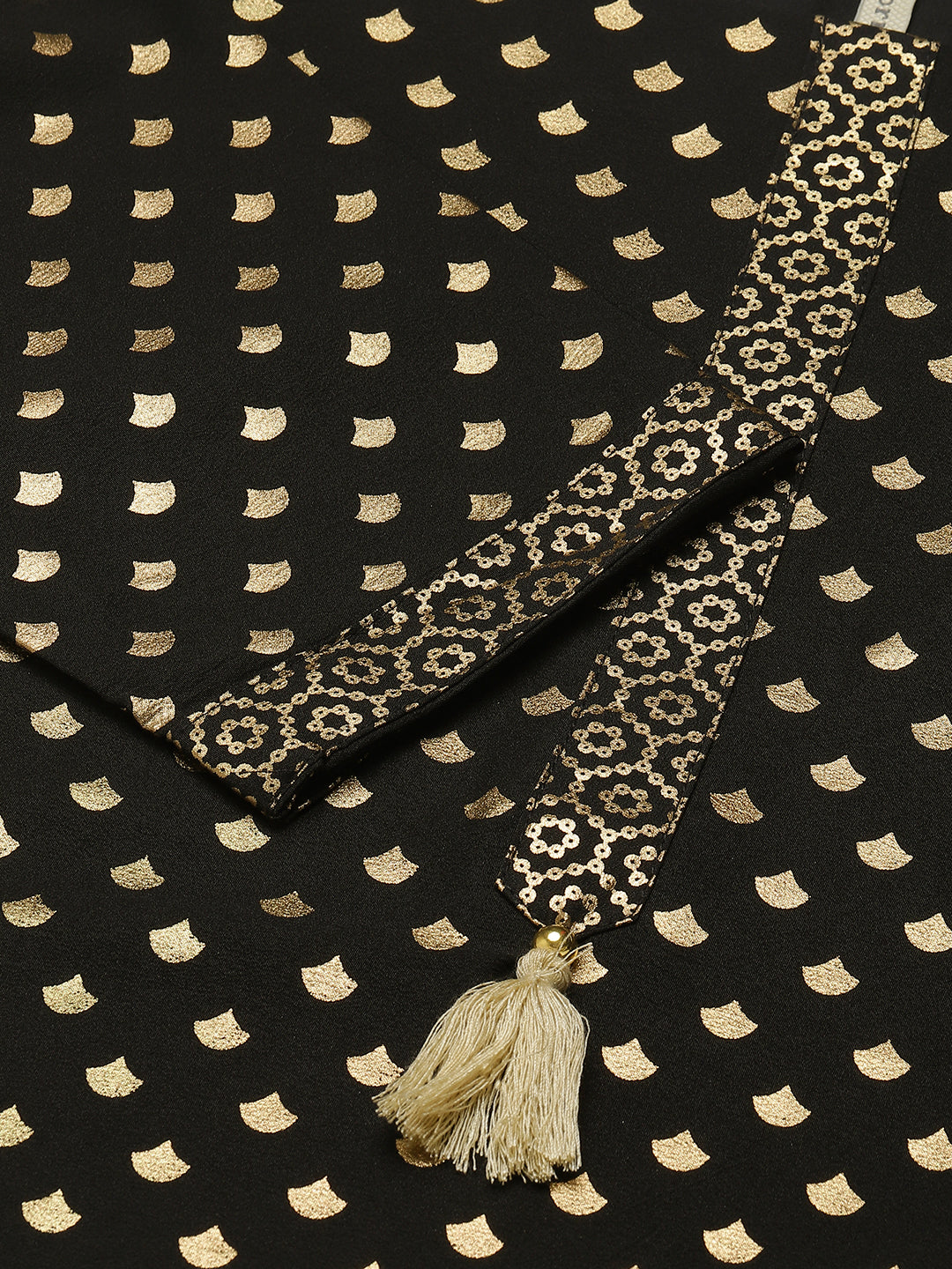 FIORRA Women's Black Poly Crepe Straight Kurta with Pant and Dupatta