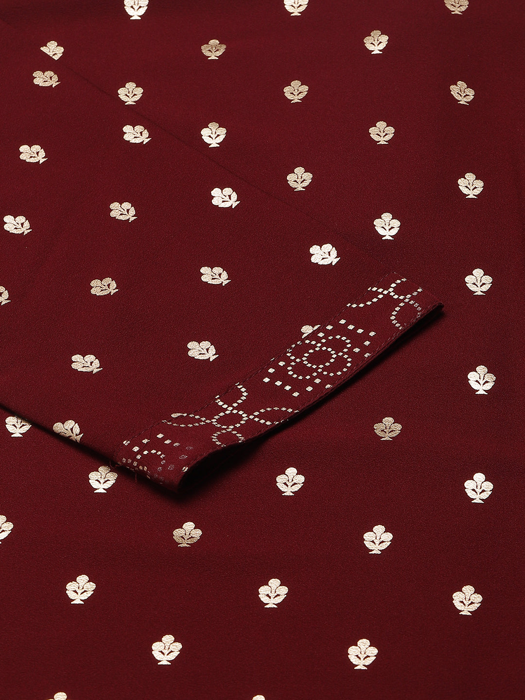 FIORRA Women's Maroon Poly Crepe Straight Kurta with Pant and Dupatta