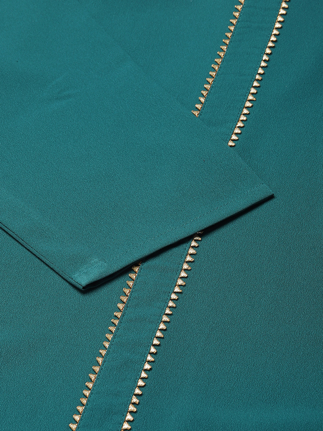 FIORRA Women's Teal Blue Poly Crepe Straight Kurta with Pant and Dupatta