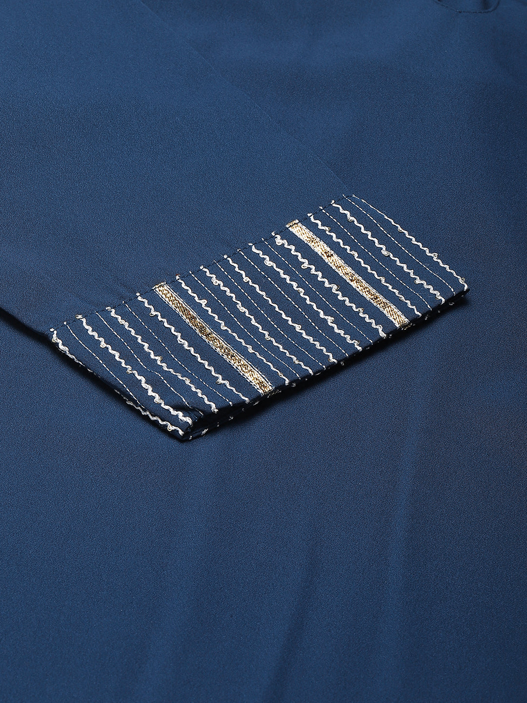 FIORRA Women's Teal Blue Poly Crepe Straight Kurta with Pant and Dupatta