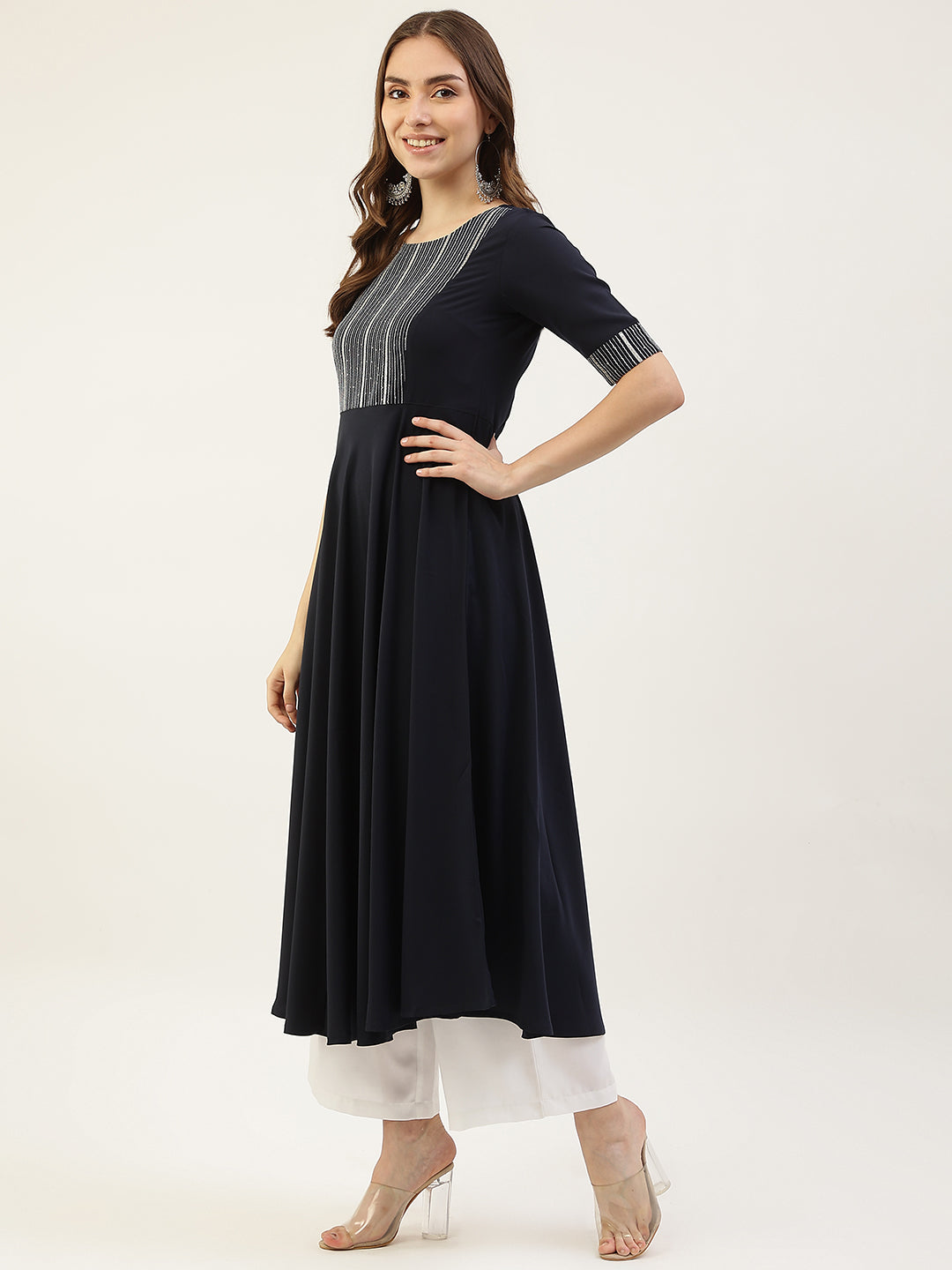 FIORRA Women's Teal Blue Poly Crepe Straight Kurta With Dupatta