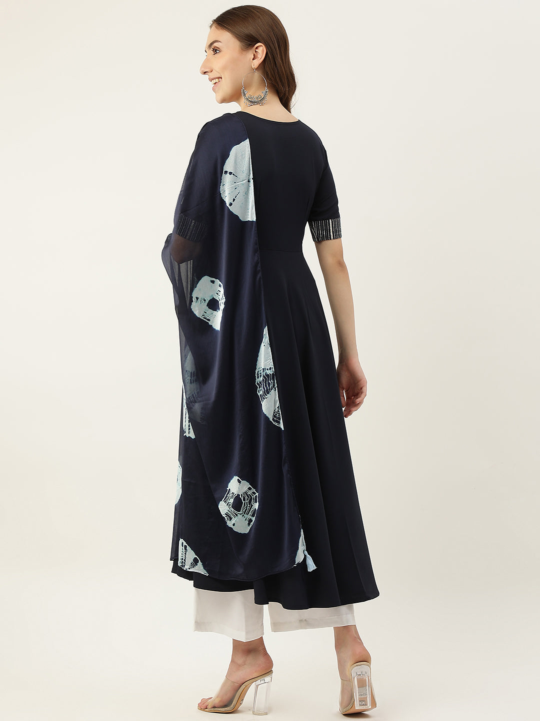 FIORRA Women's Teal Blue Poly Crepe Straight Kurta With Dupatta