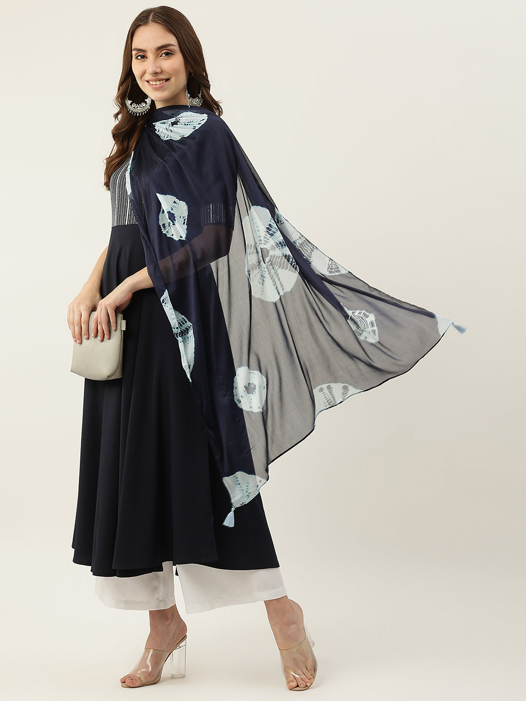 FIORRA Women's Teal Blue Poly Crepe Straight Kurta With Dupatta