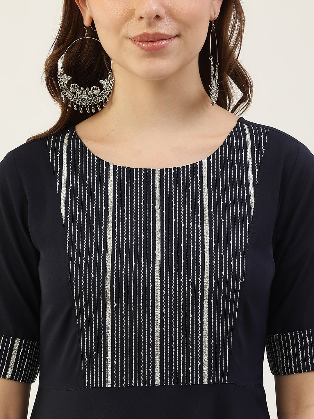 FIORRA Women's Teal Blue Poly Crepe Straight Kurta With Dupatta