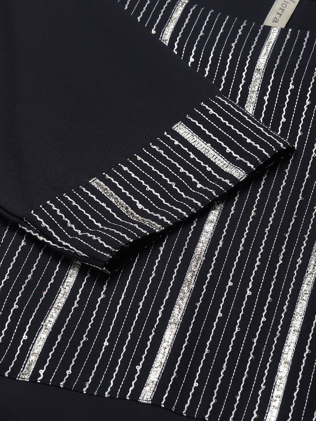 FIORRA Women's Teal Blue Poly Crepe Straight Kurta With Dupatta