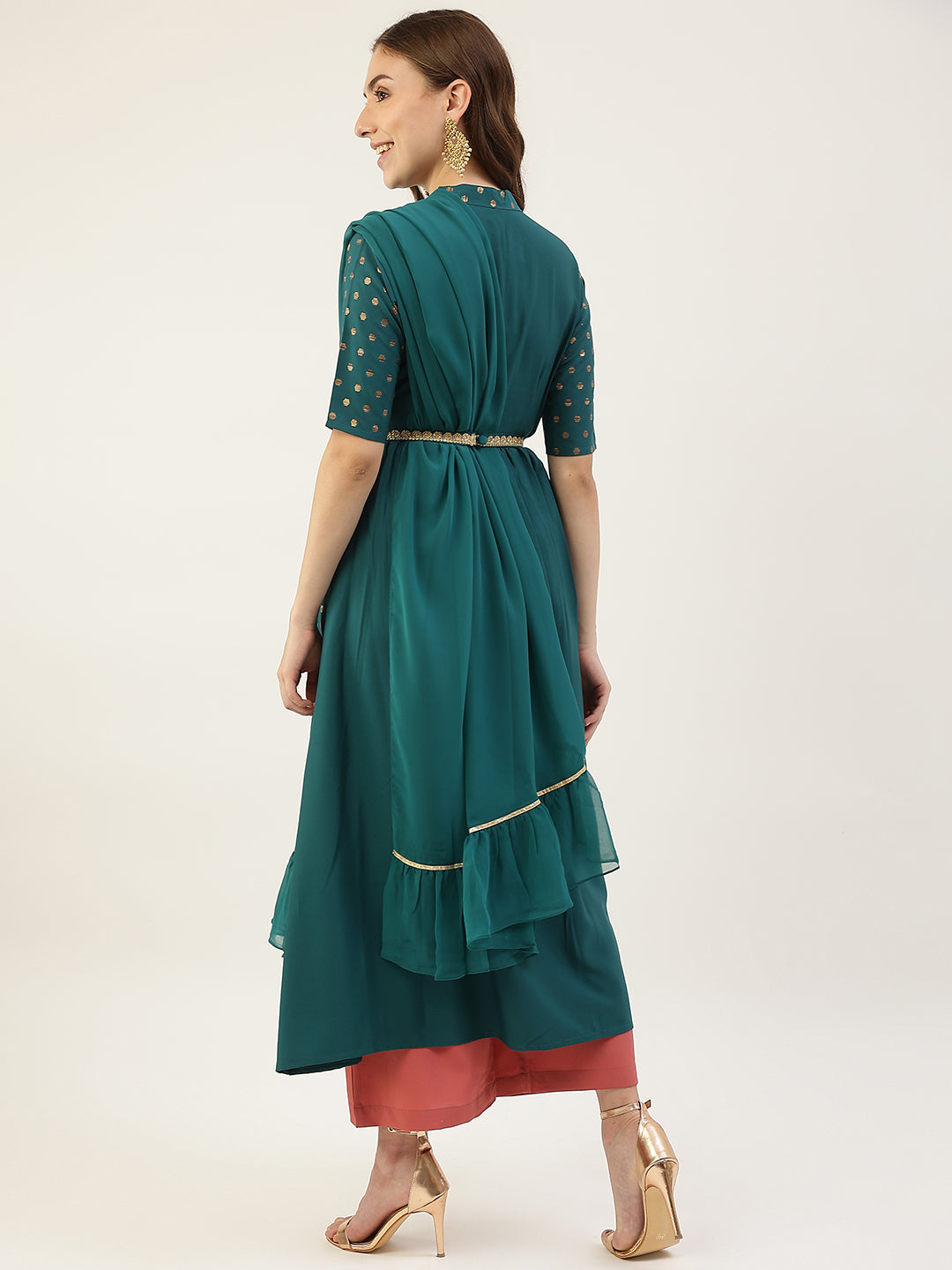 FIORRA Women's Sea Green Poly Crepe Kurta with Dupatta