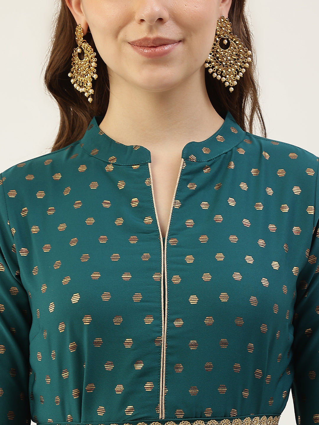 FIORRA Women's Sea Green Poly Crepe Kurta with Dupatta