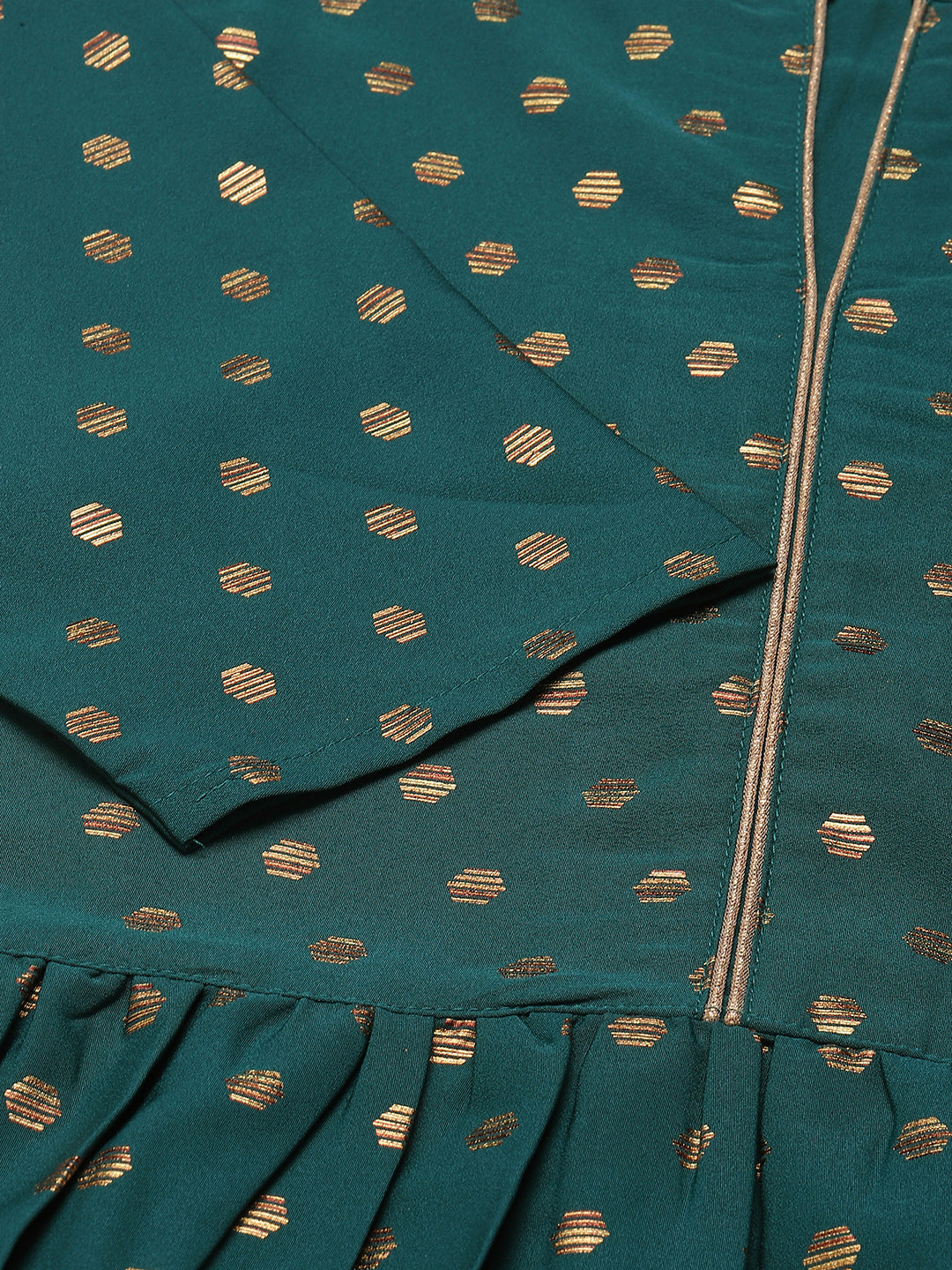 FIORRA Women's Sea Green Poly Crepe Kurta with Dupatta