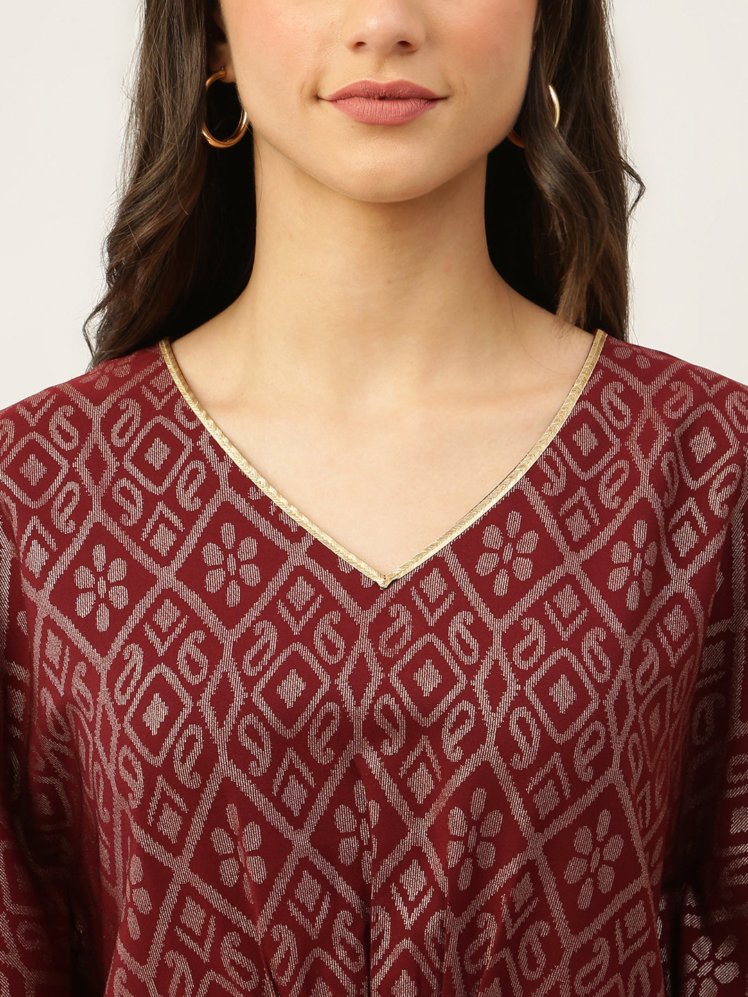 FIORRA Women's Maroon Poly Crepe Kaftan Kurta with Pant