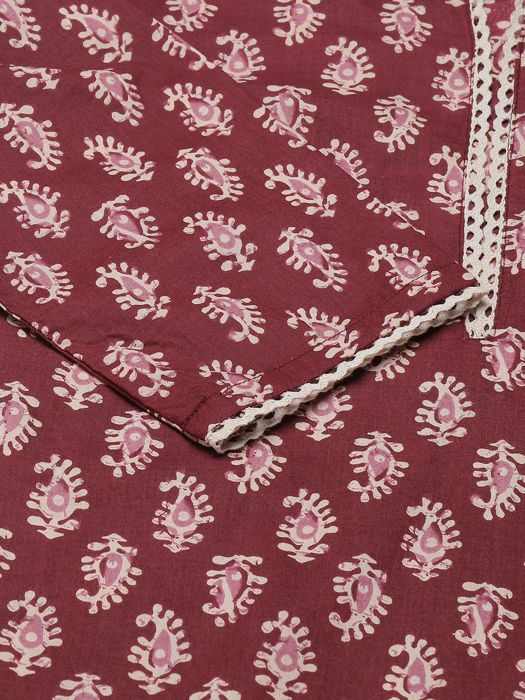 FIORRA Women's Maroon Cotton Straight Kurta with Pant and Dupatta