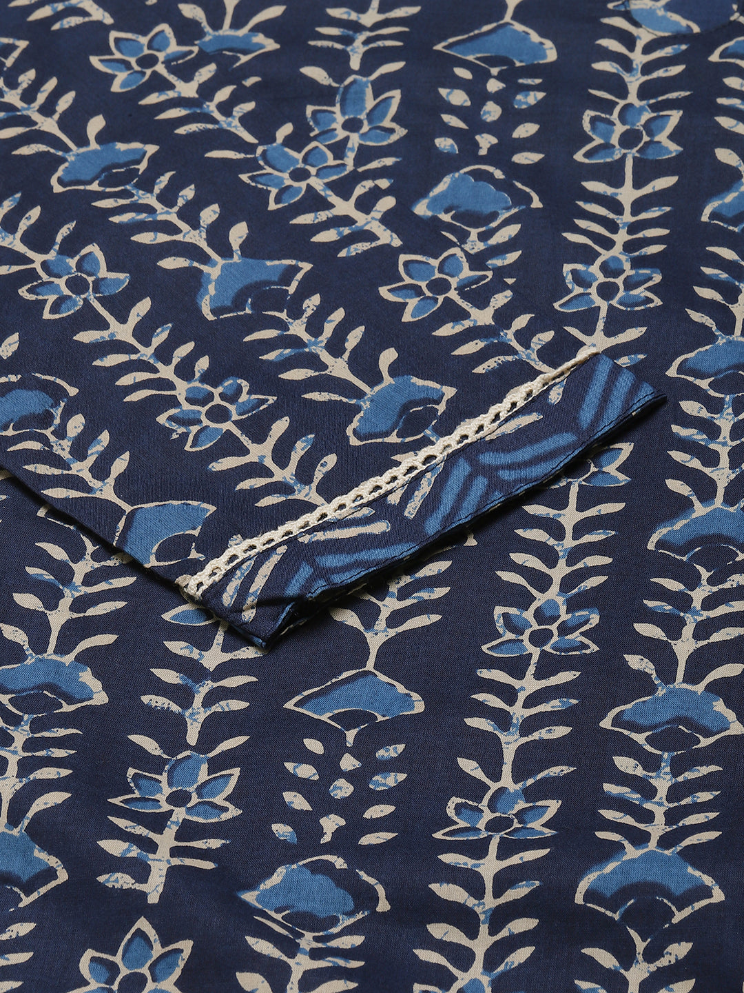 FIORRA Women's Blue Pure Cotton Straight Kurta with Pant and Dupatta