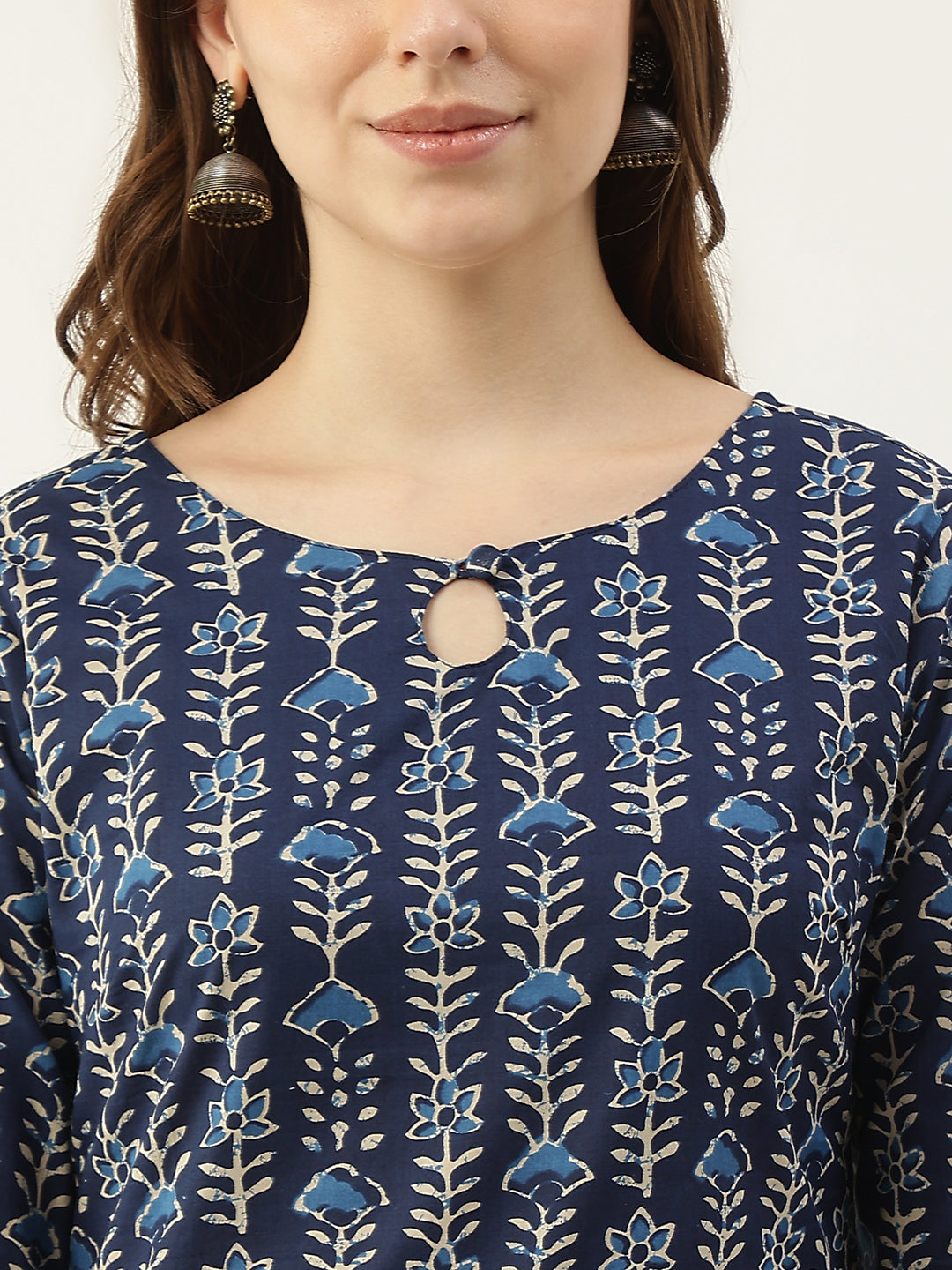 FIORRA Women's Blue Pure Cotton Straight Kurta with Pant and Dupatta