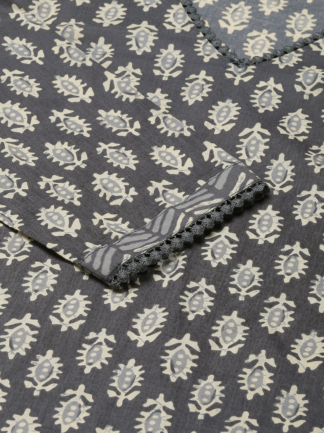 FIORRA Women's Grey Cotton Straight Kurta with Pant and Dupatta