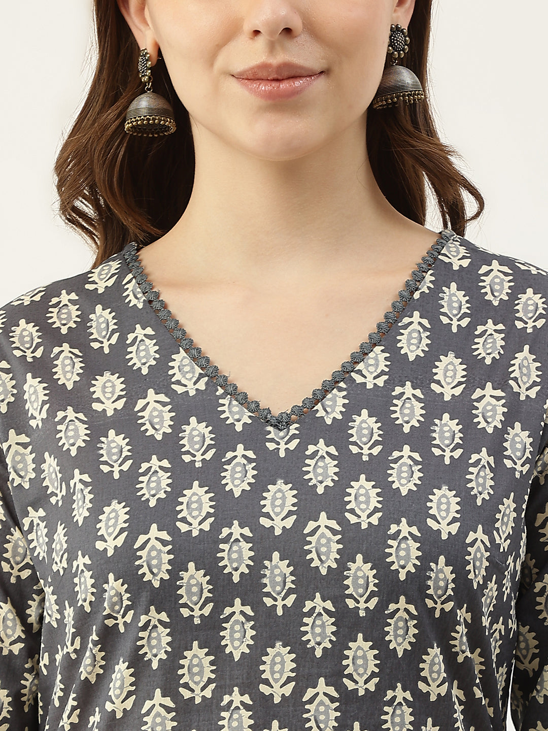 FIORRA Women's Grey Cotton Straight Kurta with Pant and Dupatta