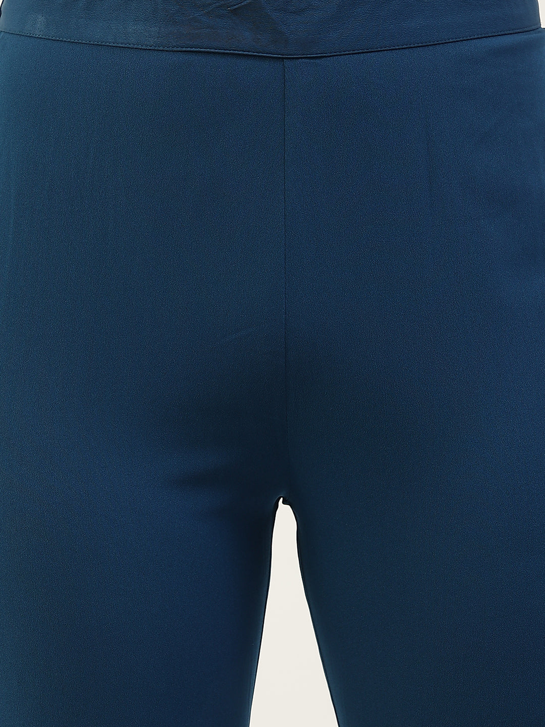 FIORRA Women's Teal Blue Poly Crepe Straight Kurta with Pant and Dupatta