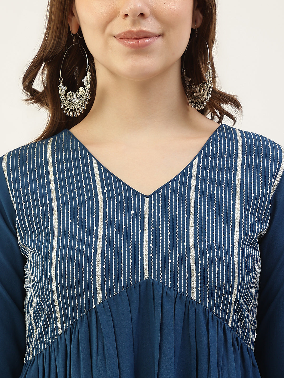 FIORRA Women's Teal Blue Poly Crepe Straight Kurta with Pant and Dupatta