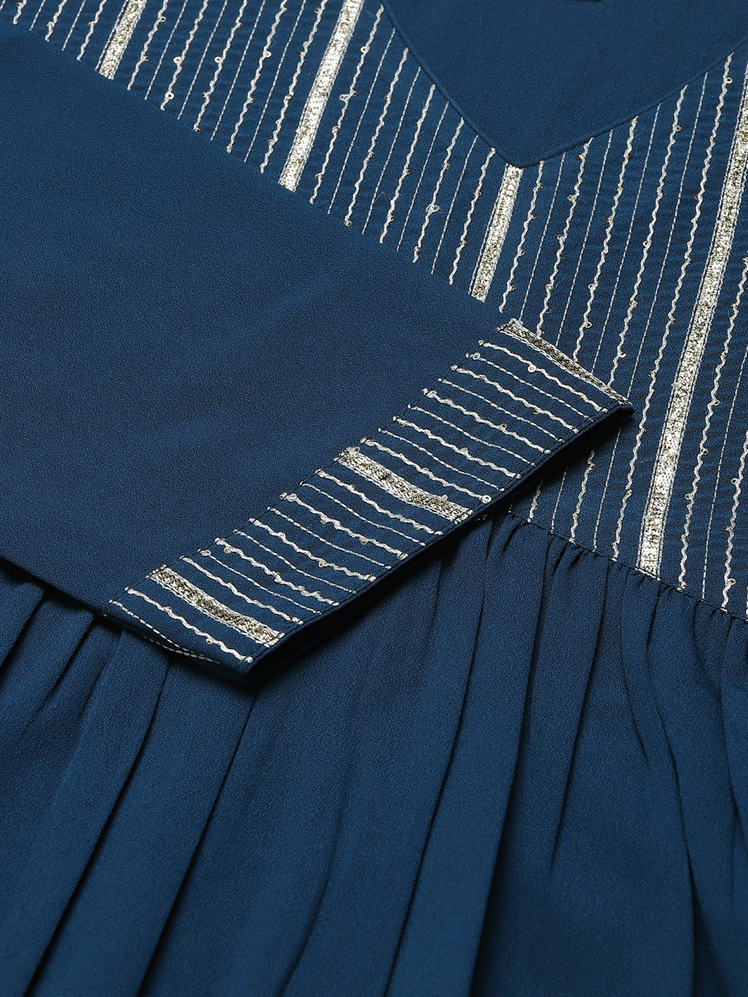 FIORRA Women's Teal Blue Poly Crepe Straight Kurta with Pant and Dupatta