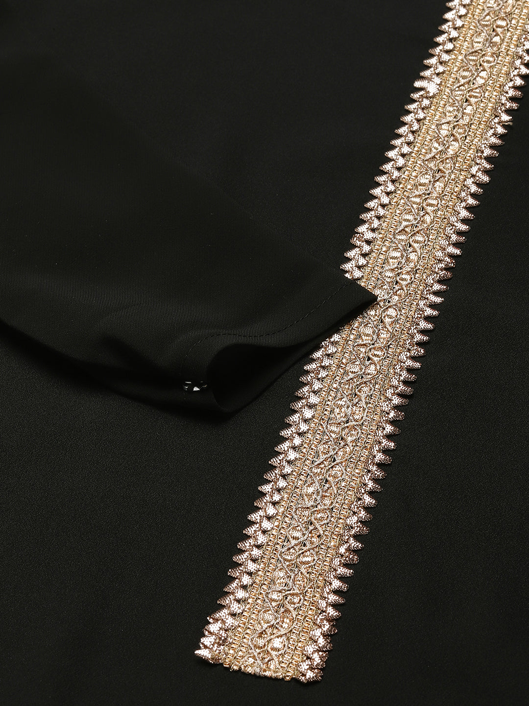 FIORRA Women's Black Poly Crepe Straight Kurta with Pant and Dupatta