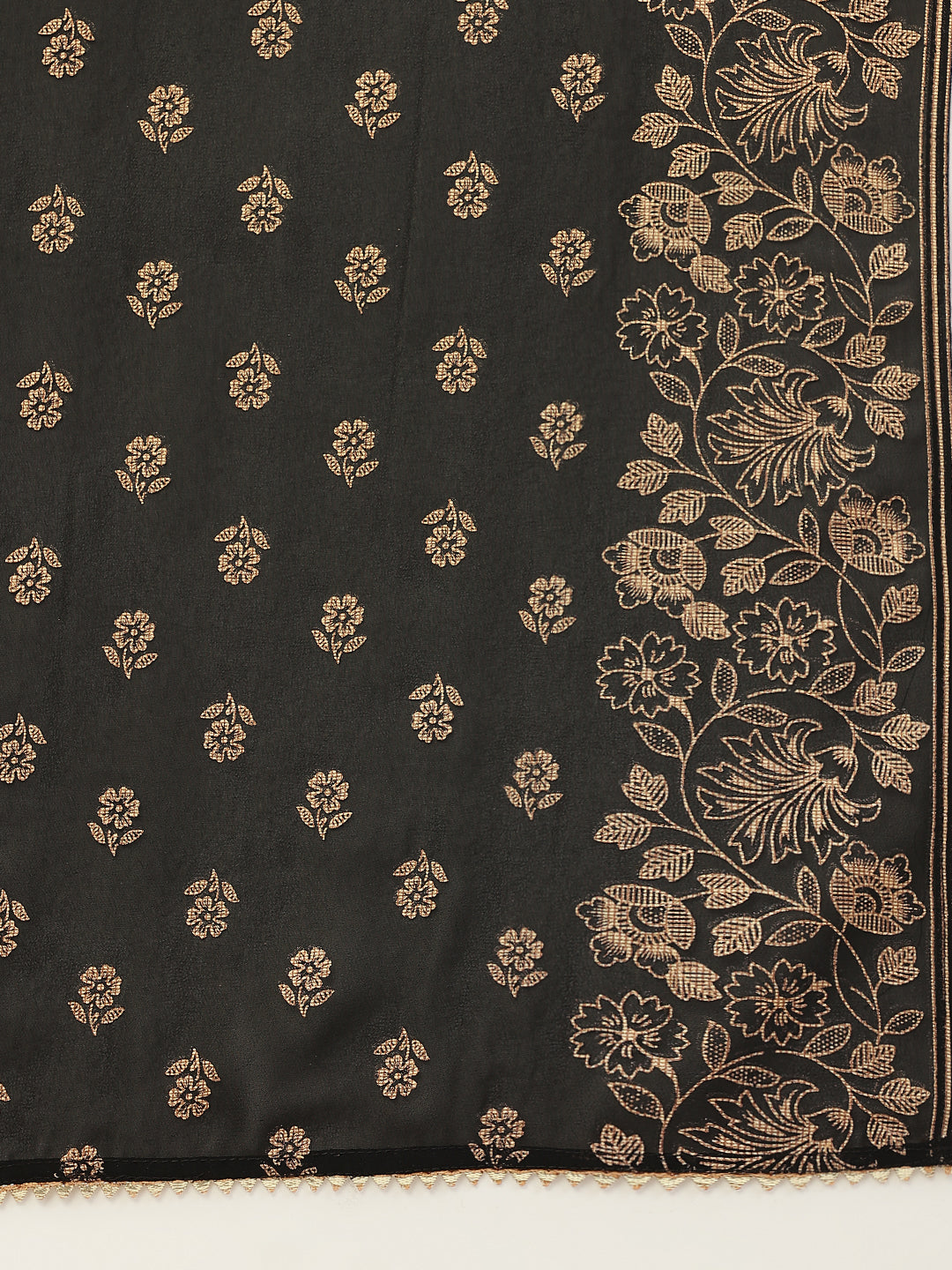 FIORRA Women's Black Poly Crepe Straight Kurta with Pant and Dupatta