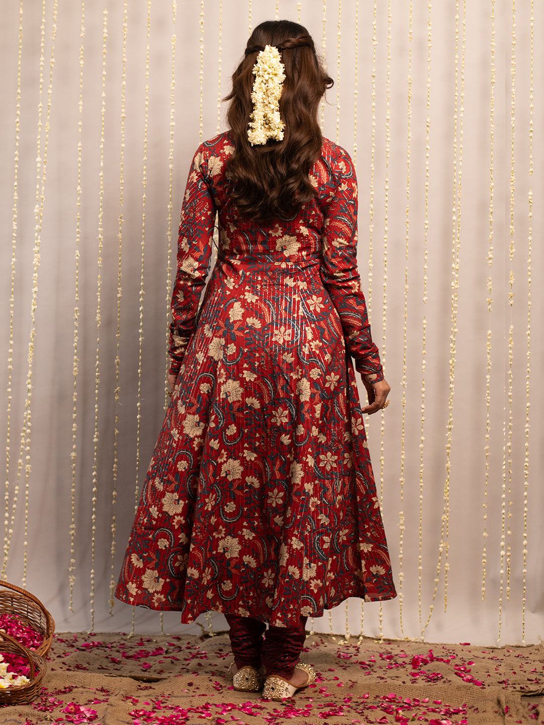 FIORRA Women's Red Rust Pure Cotton Flared Kurta with Pant and Dupatta