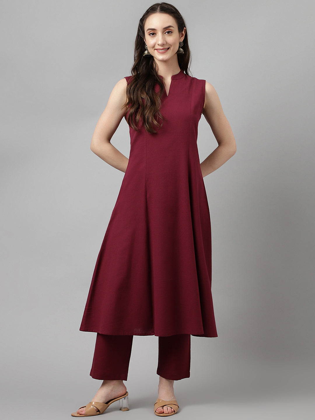 FIORRA Women's Maroon Rayon A-line Kurta with Pant