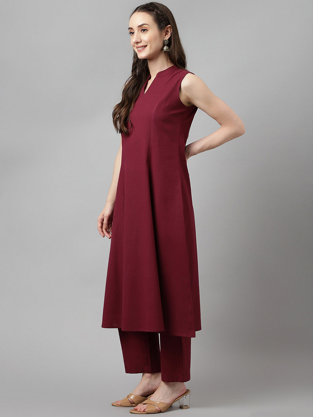 FIORRA Women's Maroon Rayon A-line Kurta with Pant
