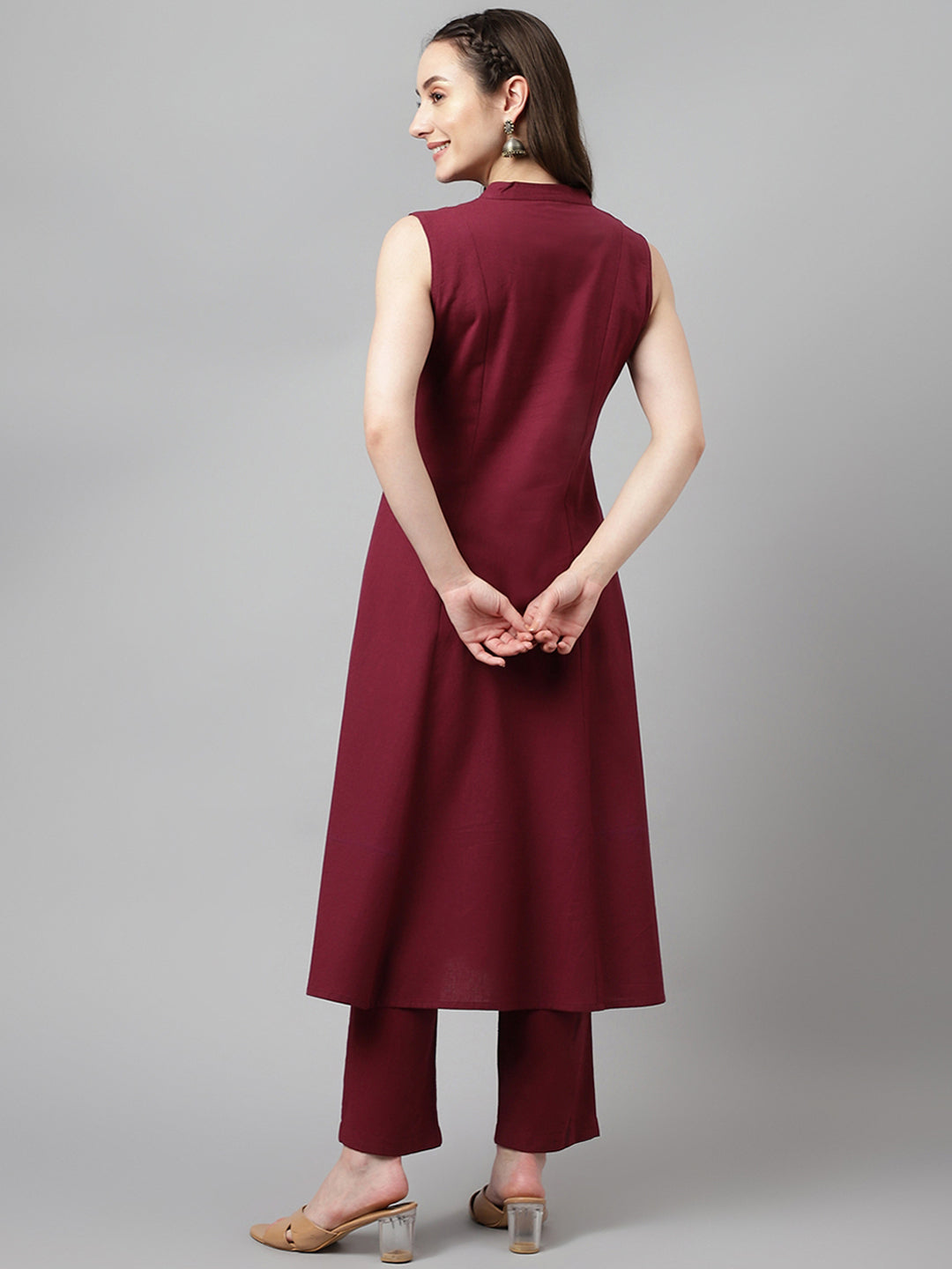 FIORRA Women's Maroon Rayon A-line Kurta with Pant