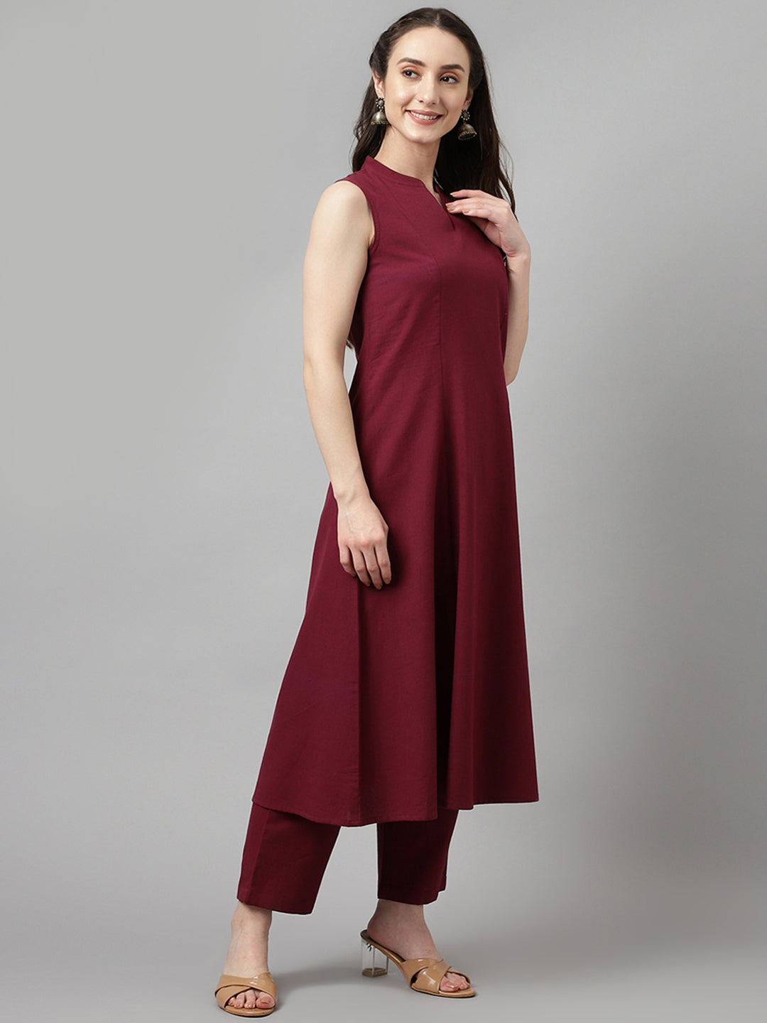 FIORRA Women's Maroon Rayon A-line Kurta with Pant